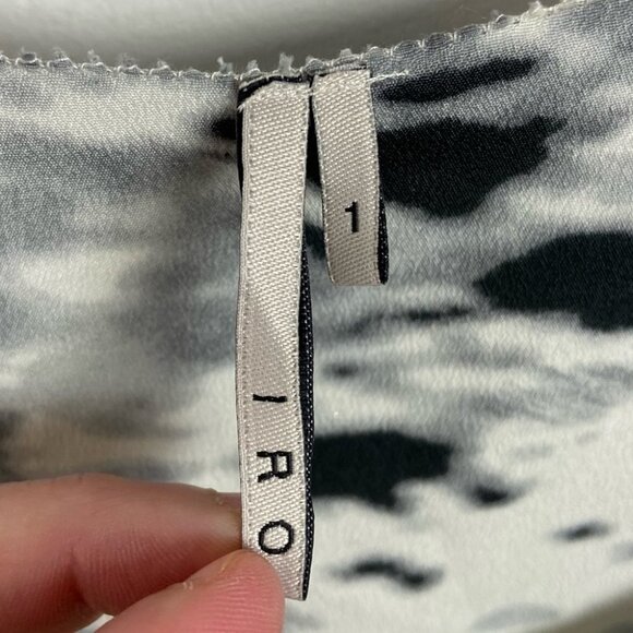 IRO Tie Dye Ikat Mini Dress Ruffle Sleeve Size Small IRO SIze 1 Light Grey White - Picture 3 of 7